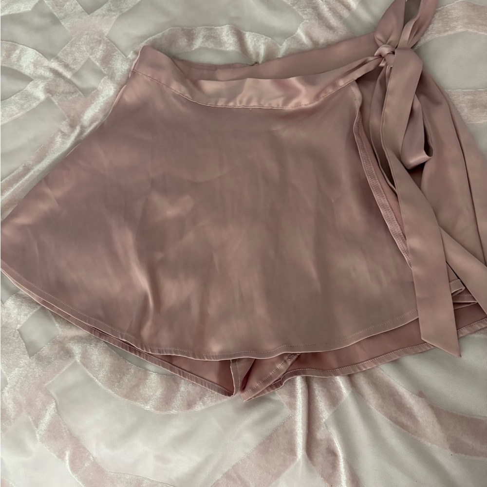 Satin Wrap Skort in Dusty Rose